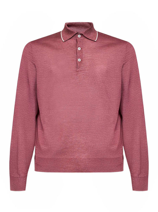 Burgundy cashmere and silk and hemp knit polo shirt