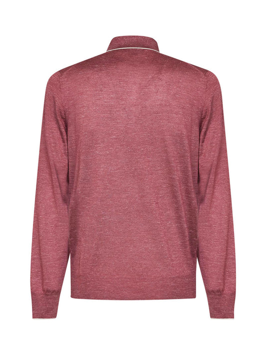 Burgundy cashmere and silk and hemp knit polo shirt