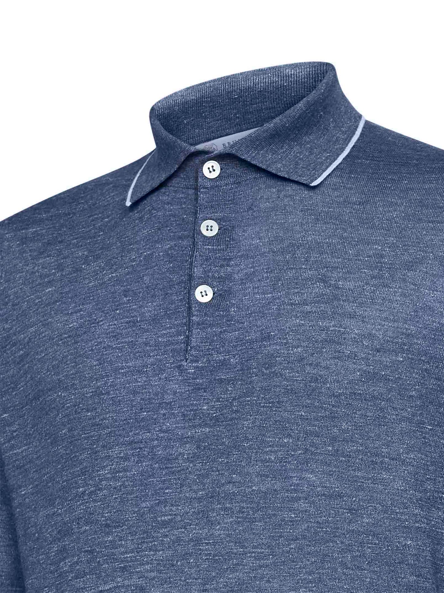 Blue cashmere and silk and hemp knit polo shirt