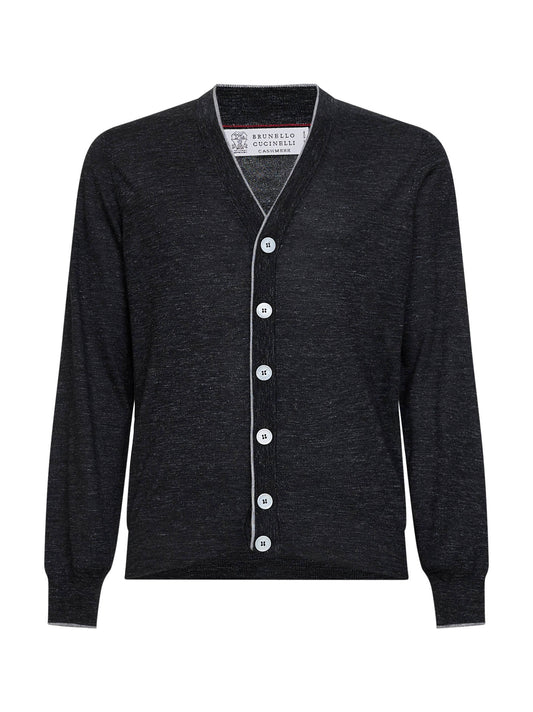 Anthracite cashmere and silk and hemp lightweight cardigan