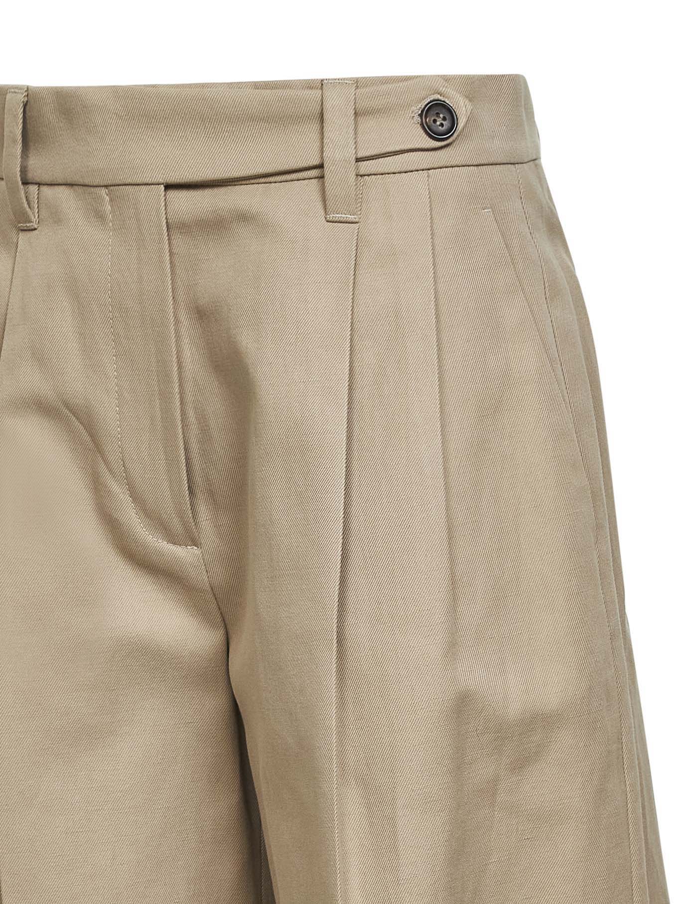 Bermuda Sartorial in gabardina di cotone e lino beige con monile