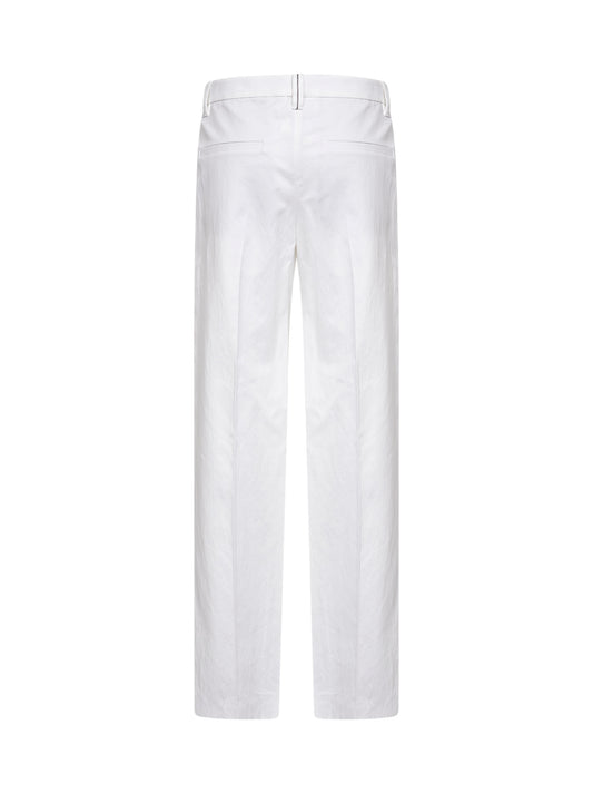 Pantalone Loose Flared in diagonale bianco con monile