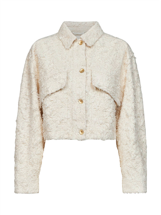 Ivory dyed Fuzzy denim jacket with monili