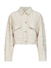Giubbino in denim Fuzzy tinto avorio con monile<BR/>