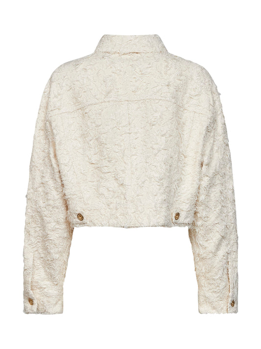 Ivory dyed Fuzzy denim jacket with monili