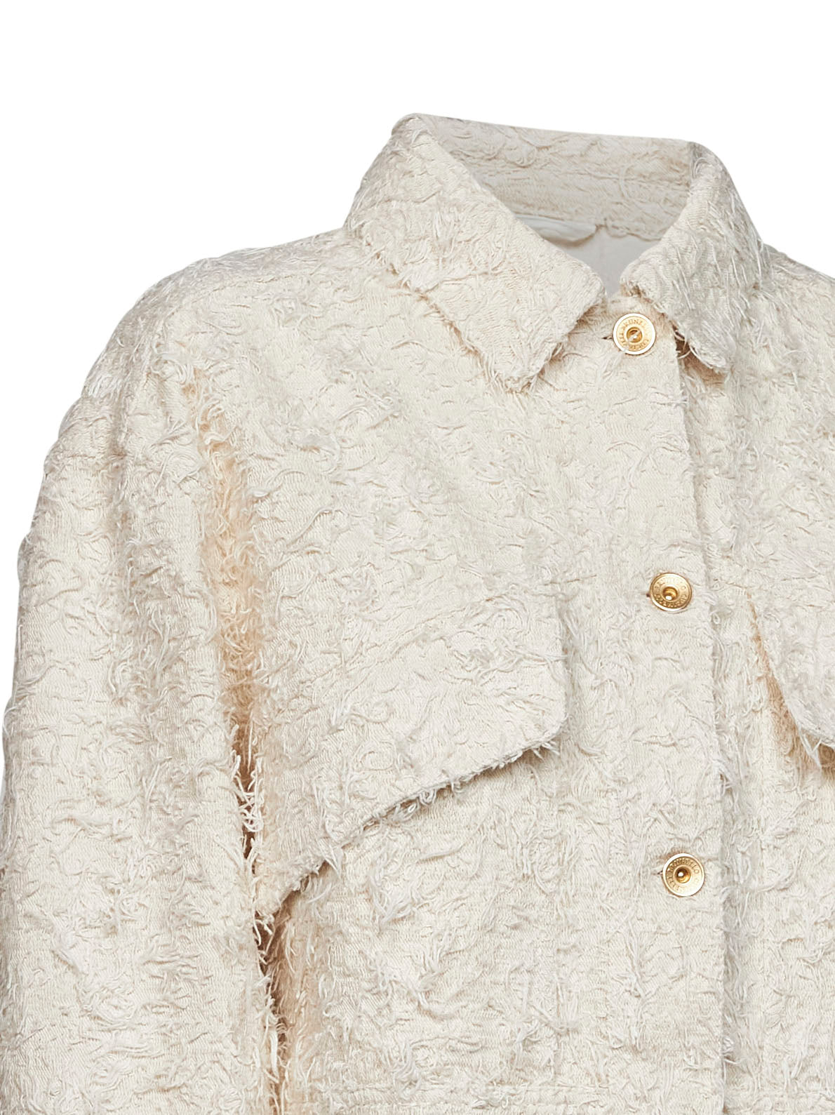 Giubbino in denim Fuzzy tinto avorio con monile<BR/>
