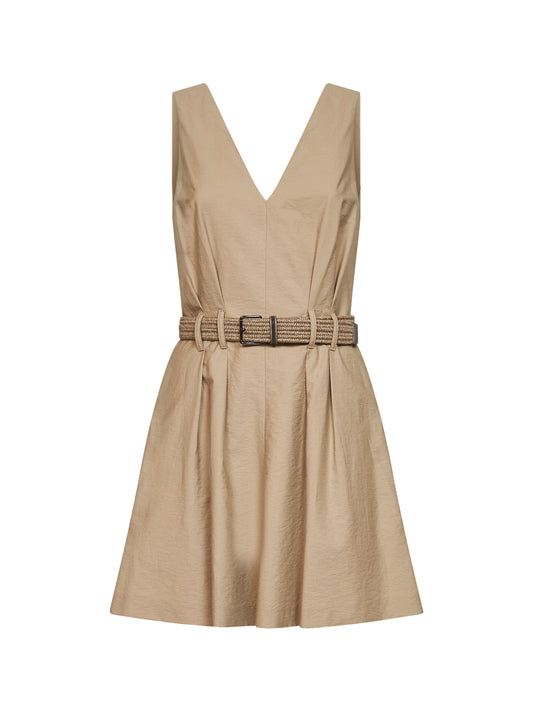 Sahara Texture twill mini dress with belt and monili