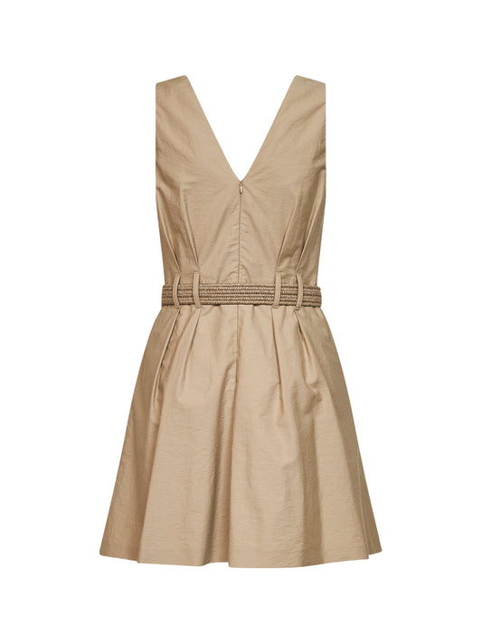 Sahara Texture twill mini dress with belt and monili