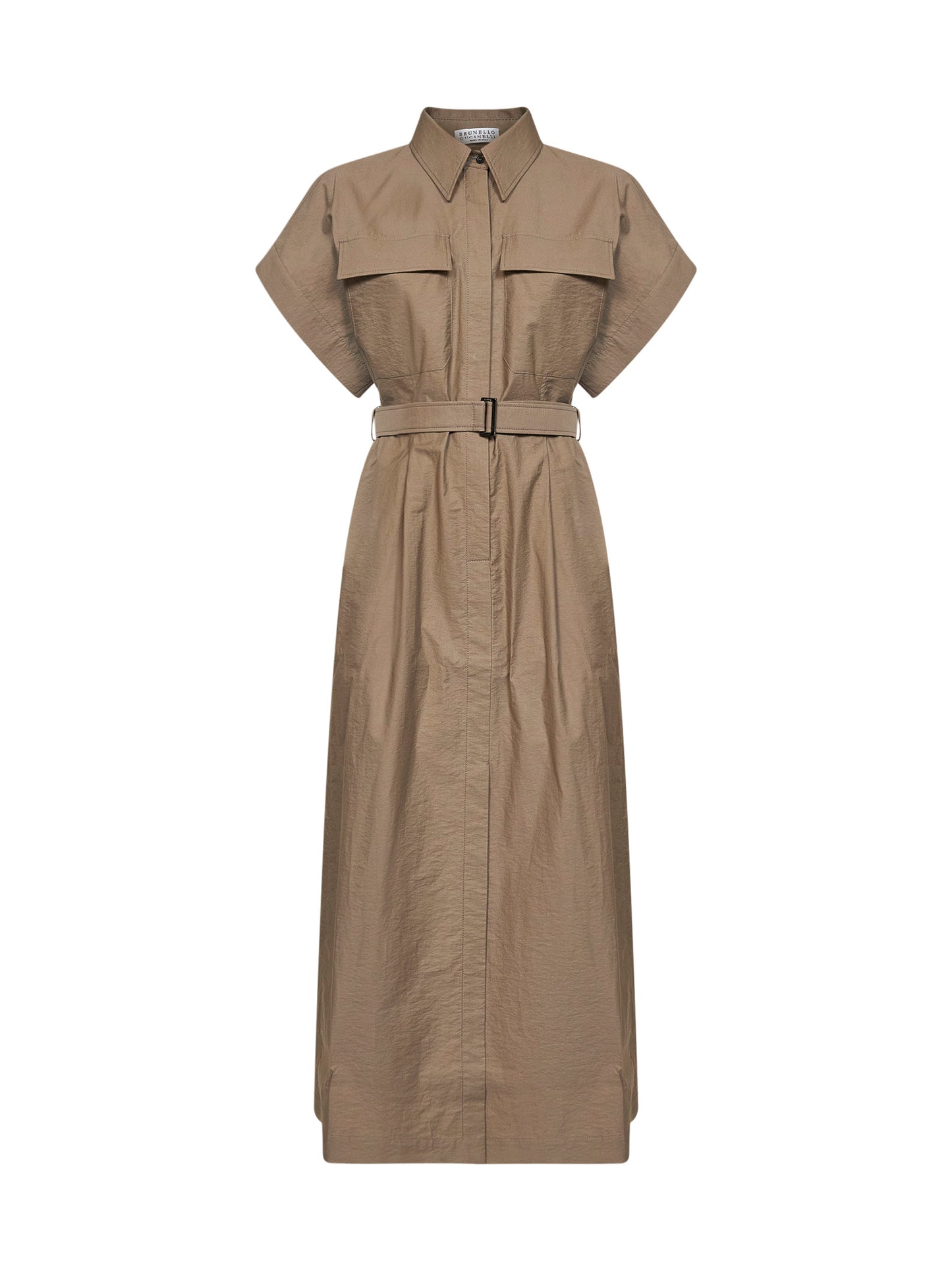 Earth brown Texture twill belted long shirt dress