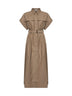Earth brown Texture twill belted long shirt dress