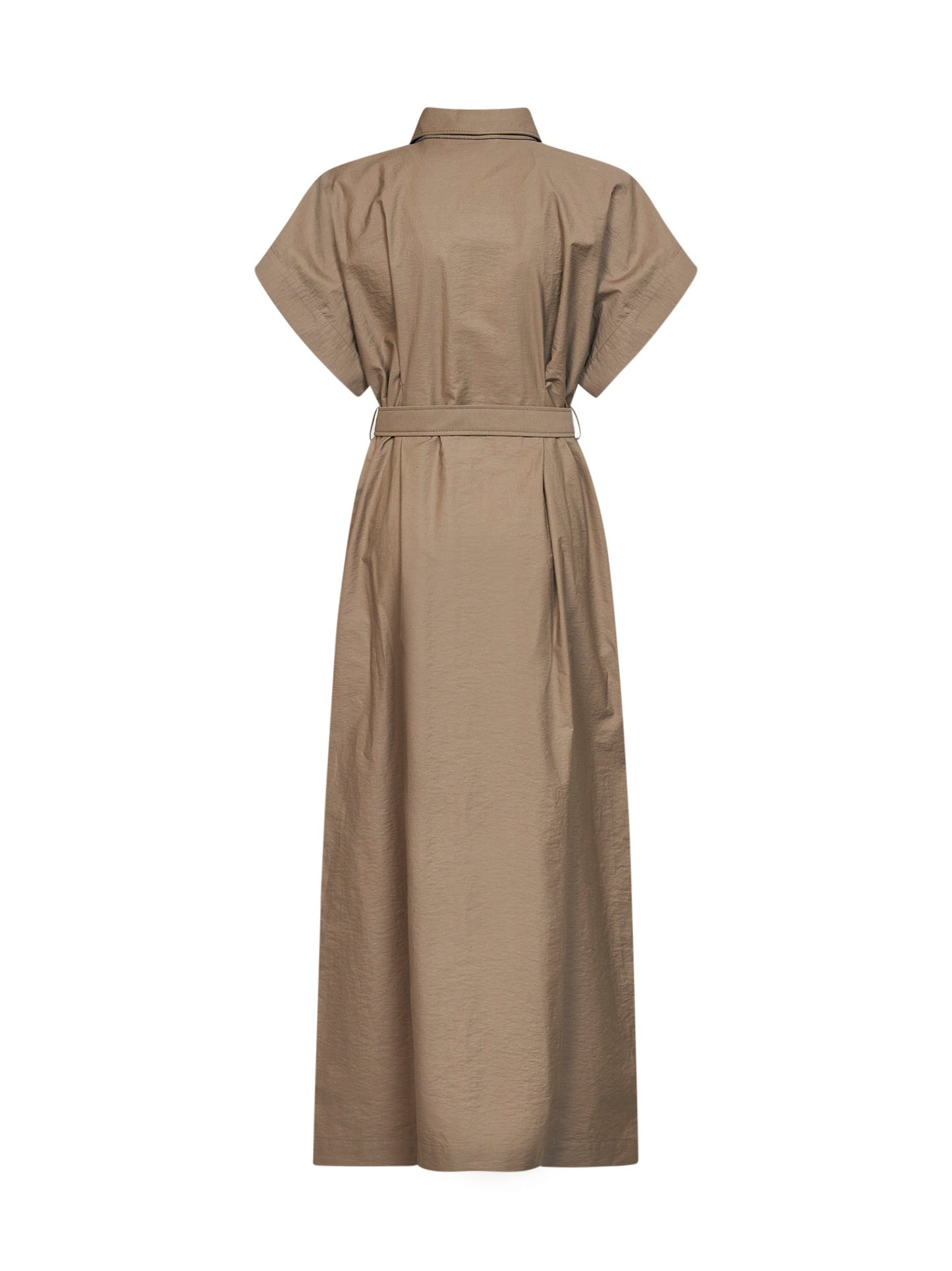 Earth brown Texture twill belted long shirt dress