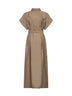 Earth brown Texture twill belted long shirt dress