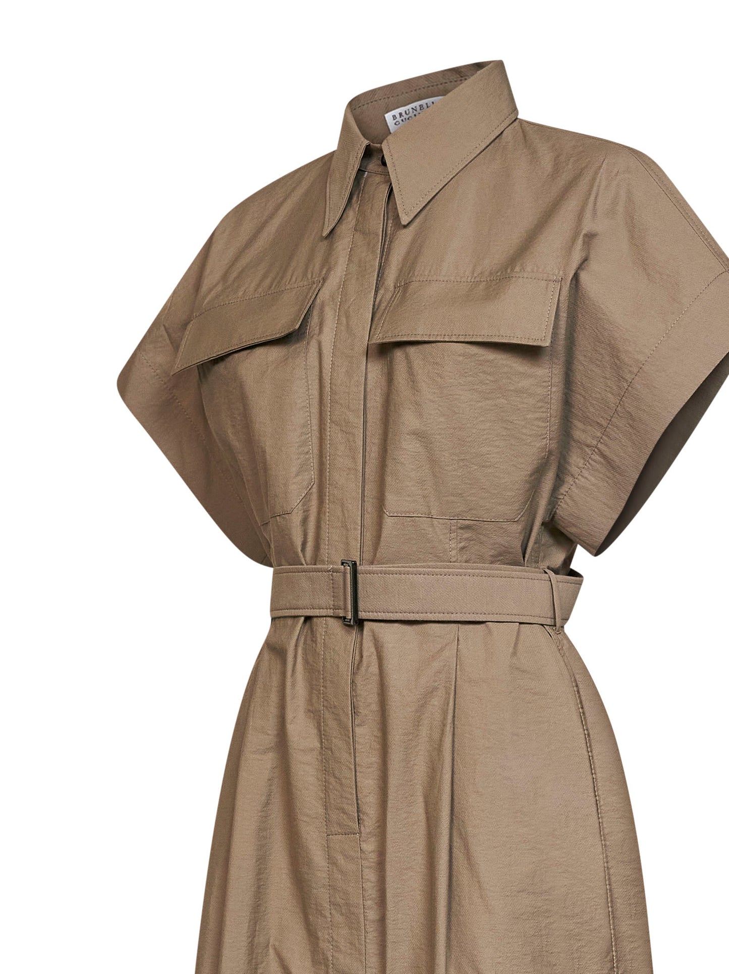 Earth brown Texture twill belted long shirt dress