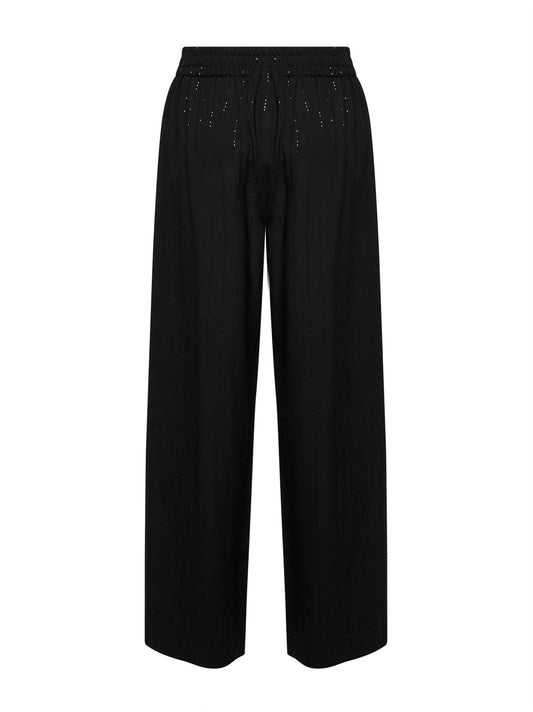 Black viscose trousers with embroidered sequins