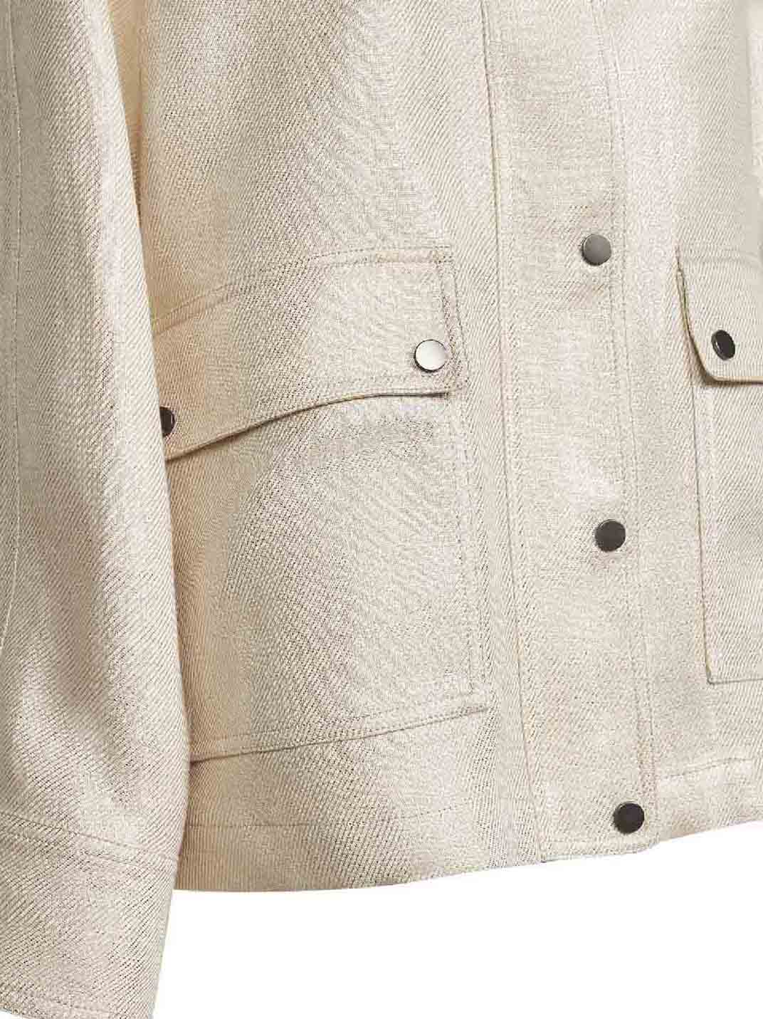 Giubbino in twill lamé di lino avorio