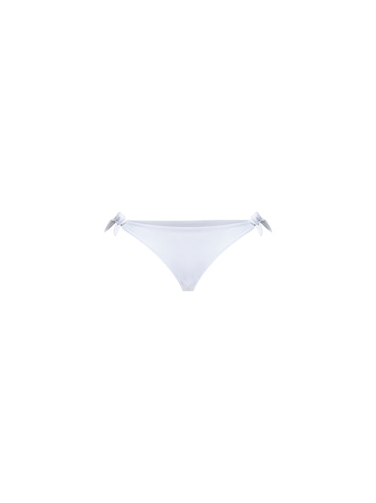 Slip bikini in jersey techno bianco con monile