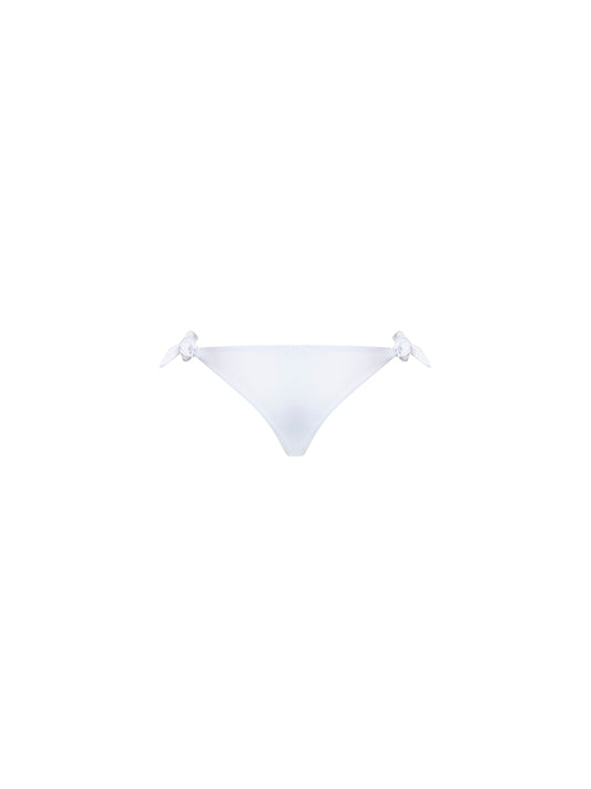 Slip bikini in jersey techno bianco con monile