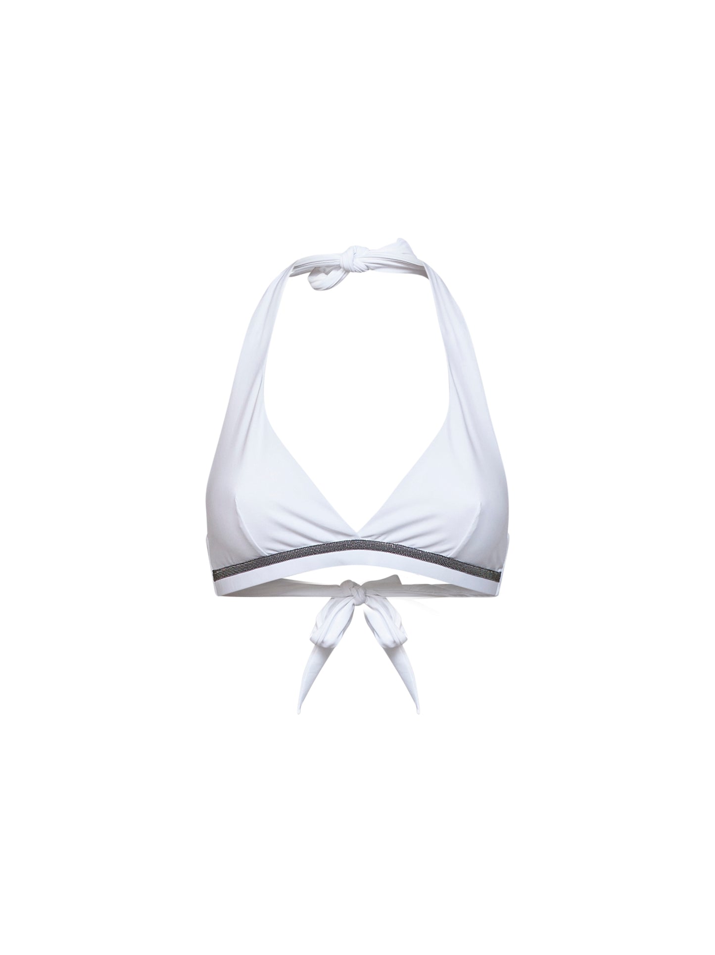 Top bikini in jersey techno bianco con monile