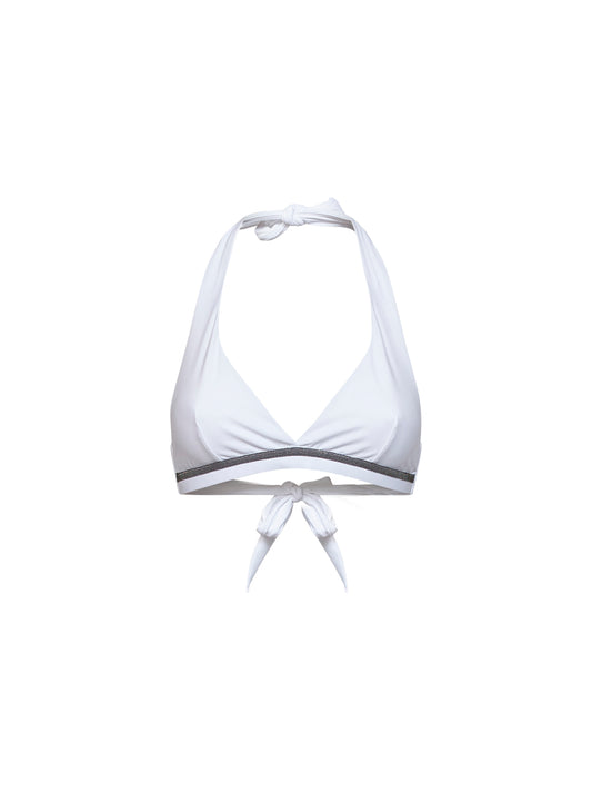 Top bikini in jersey techno bianco con monile