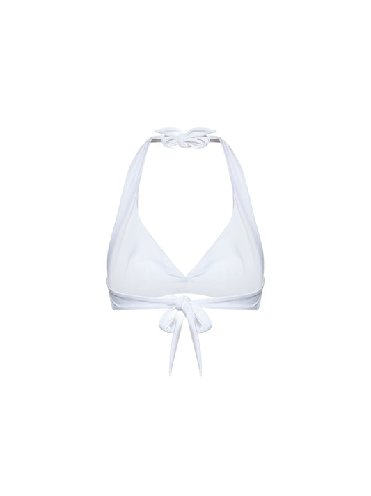 Top bikini in jersey techno bianco con monile