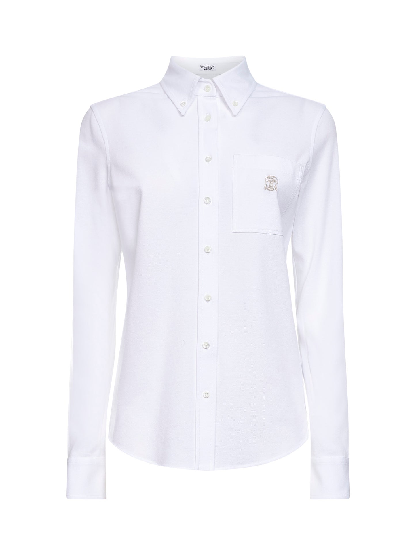 Camicia in piquet di cotone strech bianco con logo