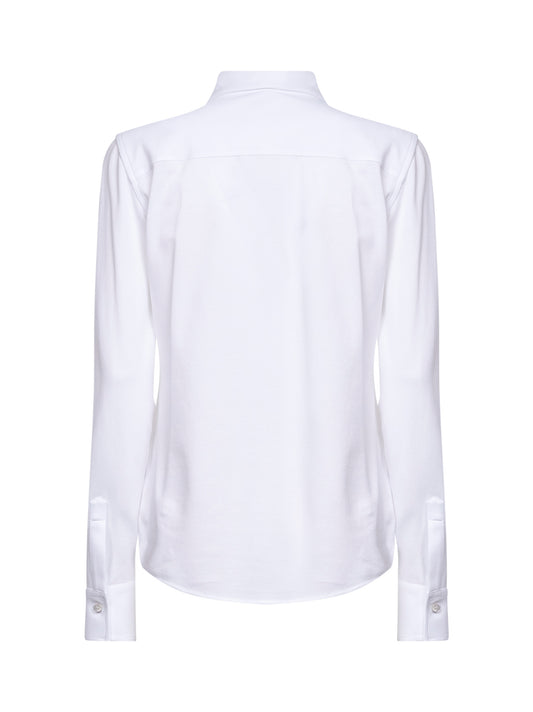 Camicia in piquet di cotone strech bianco con logo