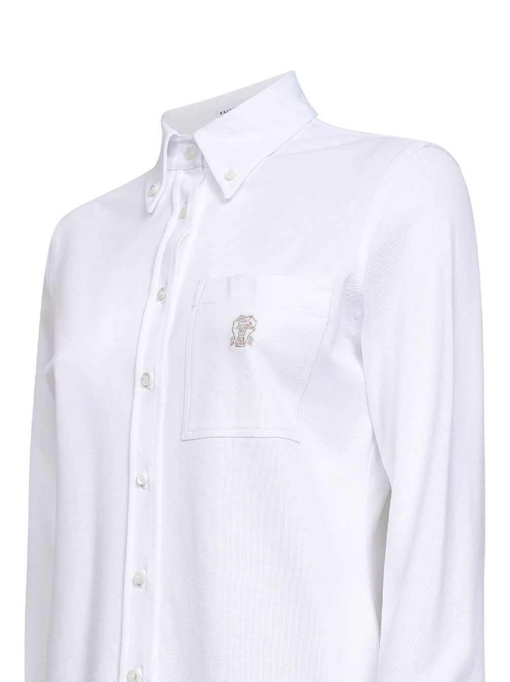Camicia in piquet di cotone strech bianco con logo