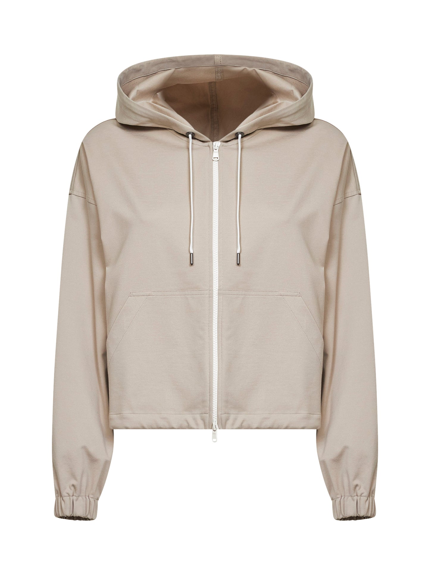 Felpa con cappuccio in interlock couture beige