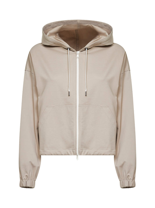 Felpa con cappuccio in interlock couture beige