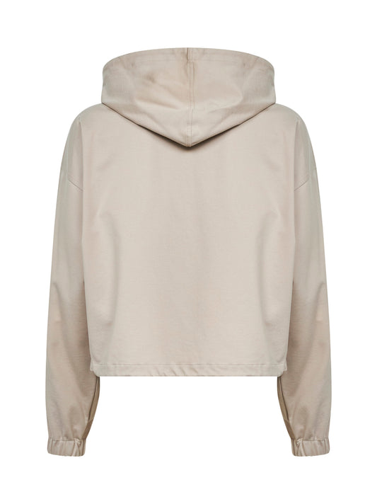 Felpa con cappuccio in interlock couture beige