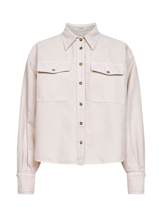 Camicia in cover di cotone e lino tinto capo gesso