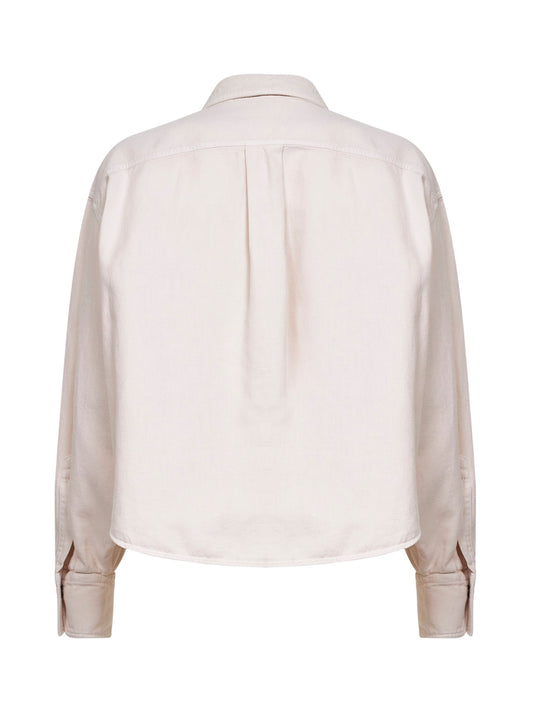 Camicia in cover di cotone e lino tinto capo gesso