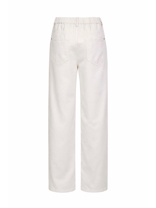Jeans Contemporary in cover di cotone e lino gesso con monile