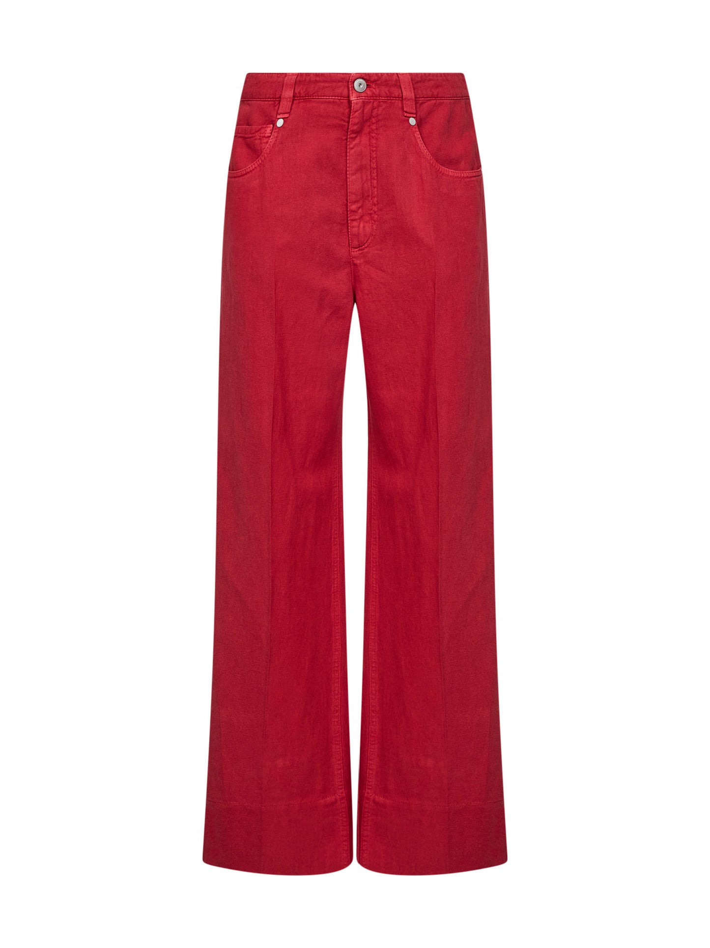 Crimson cotton and linen cover Loose jeans with monili