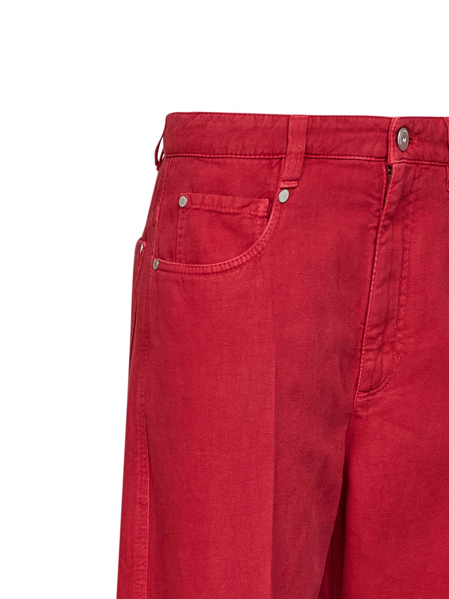 Crimson cotton and linen cover Loose jeans with monili