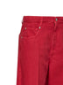 Crimson cotton and linen cover Loose jeans with monili