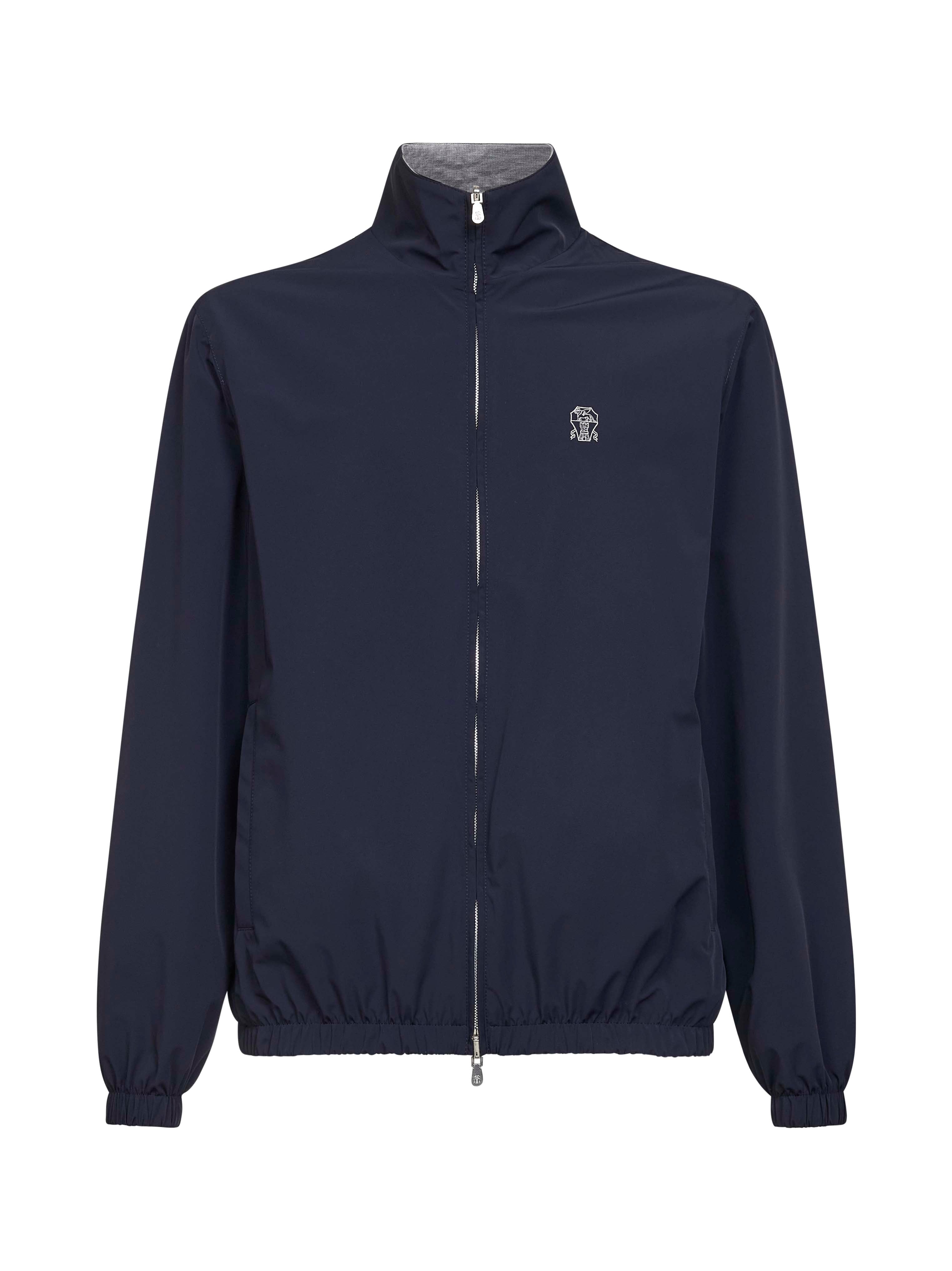 Navy blue and grey nylon and knit reversible jacket – Daniello.com