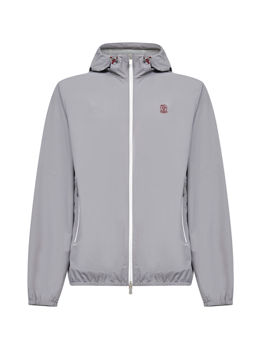 Giubbino con cappuccio in nylon grigio