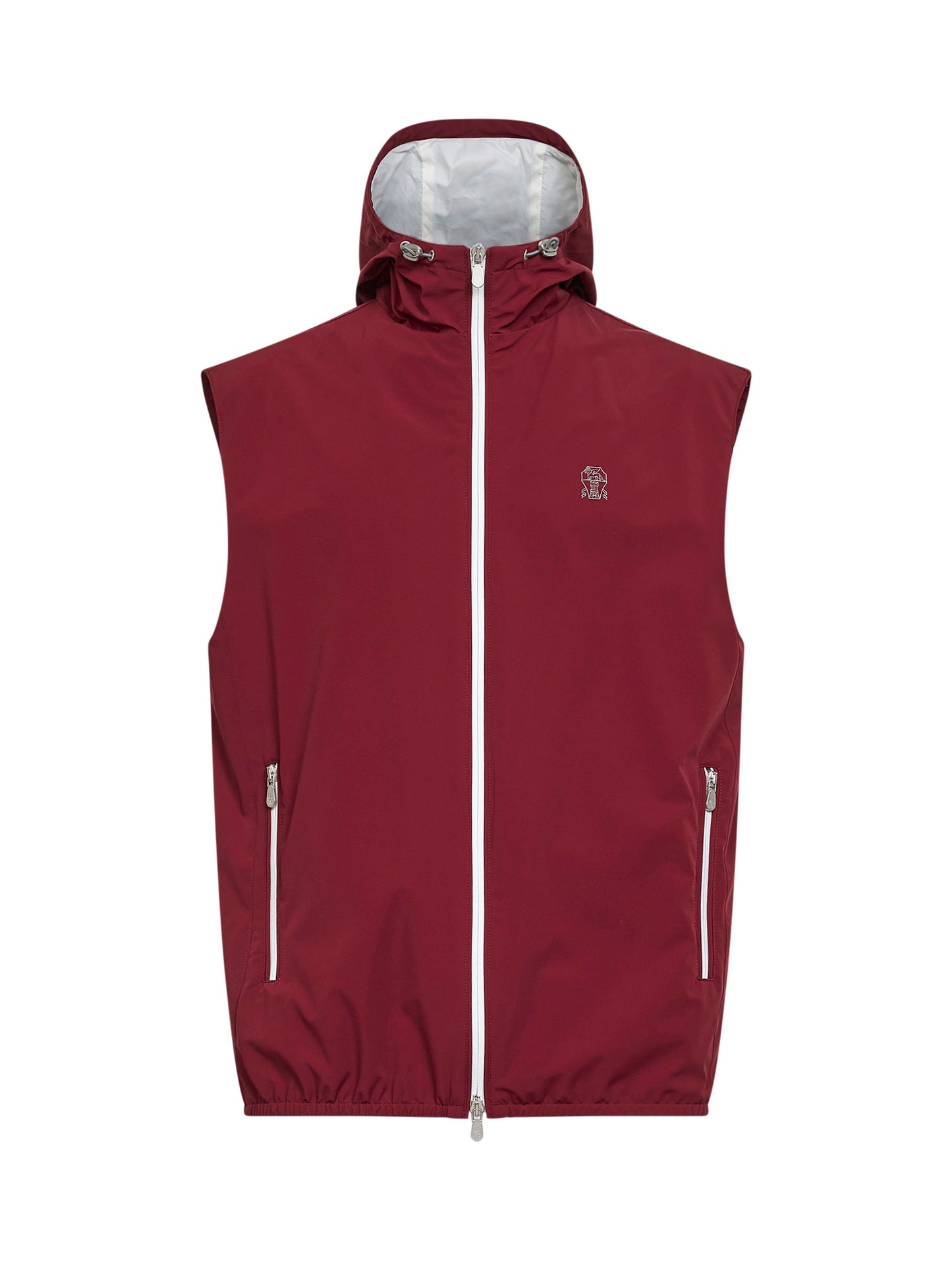 Gilet con cappuccio in nylon membranato ciliegia con logo