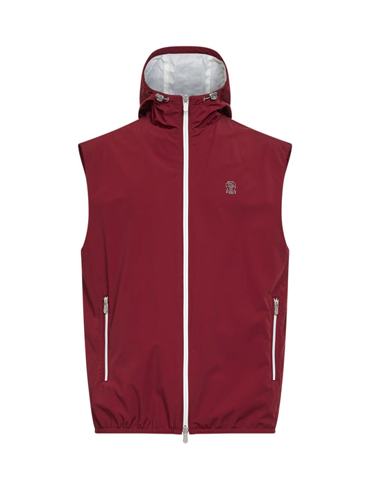 Cherry bonded nylon logo hooded vest