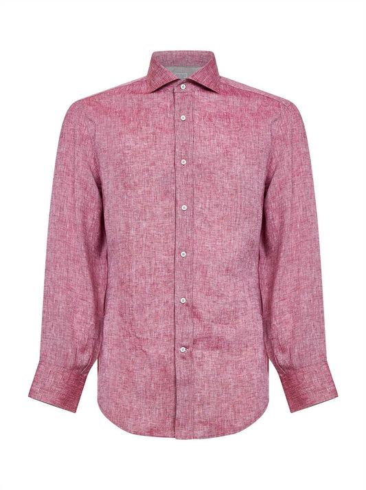 Camicia basic fit in lino ciliegia
