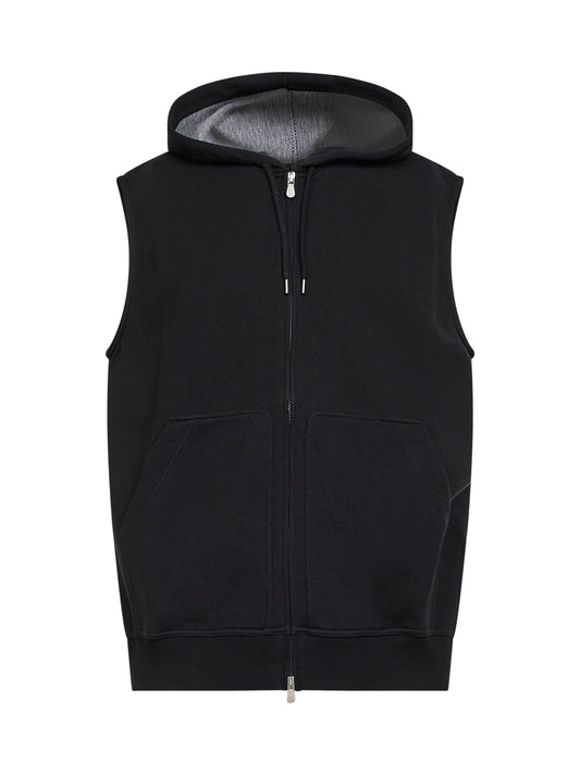 Gilet con cappuccio in felpa double nera