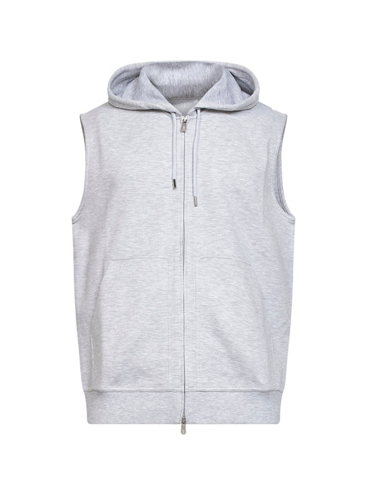 Gilet con cappuccio in felpa double grigio perla