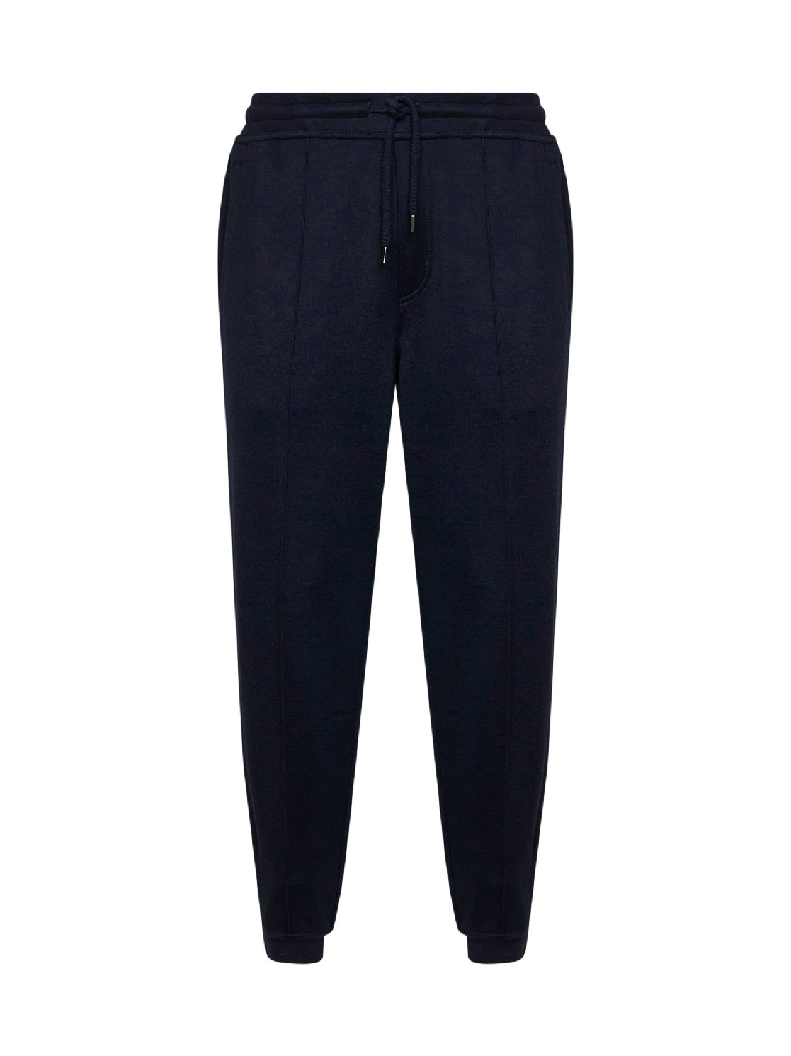 Pantaloni jogging in interlock di cashmere e seta blu navy