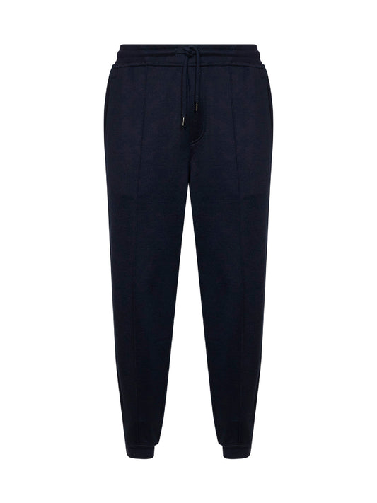 Navy blue cashmere and silk interlock jogging trousers