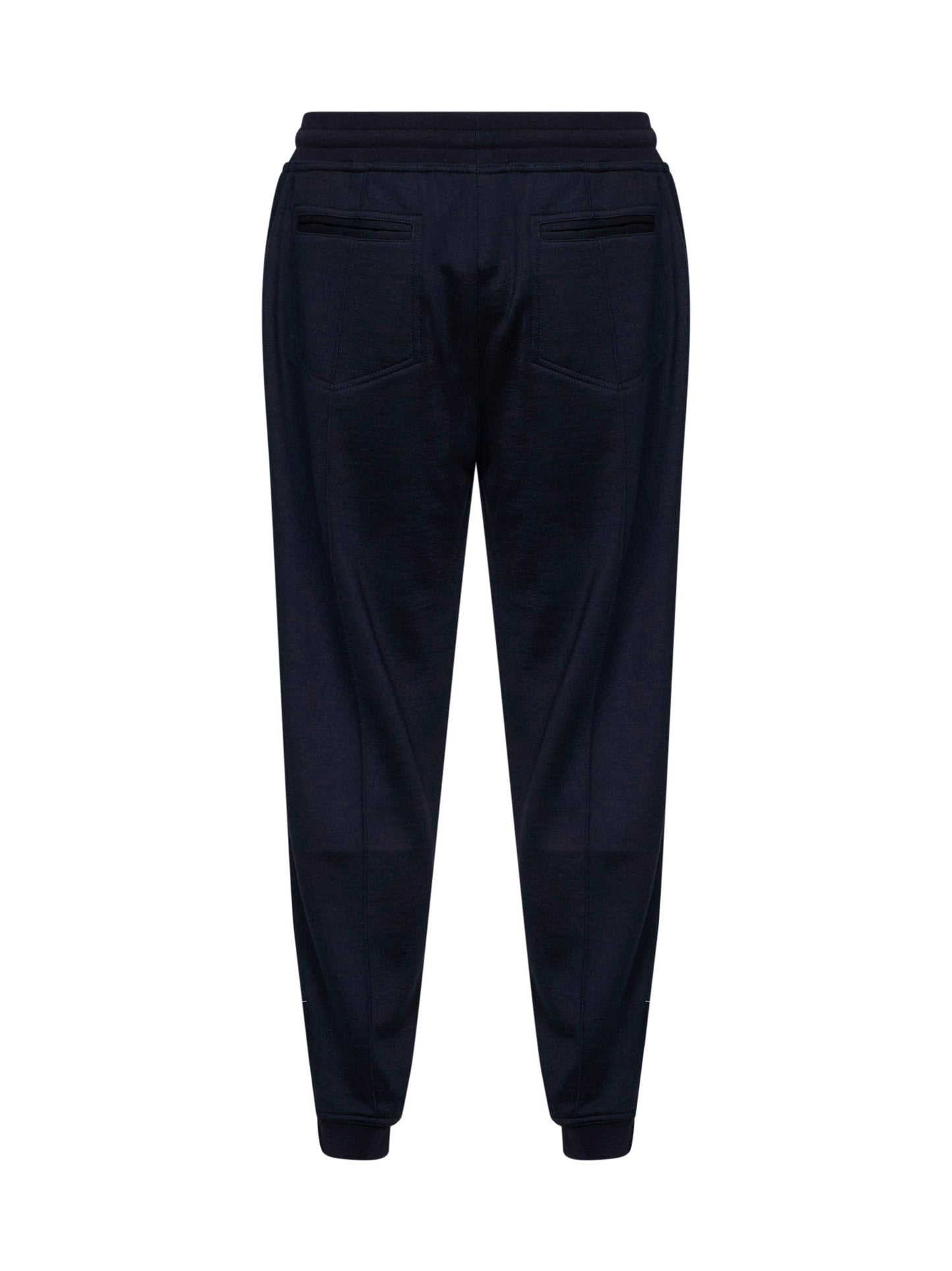 Pantaloni jogging in interlock di cashmere e seta blu navy