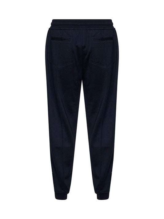 Navy blue cashmere and silk interlock jogging trousers