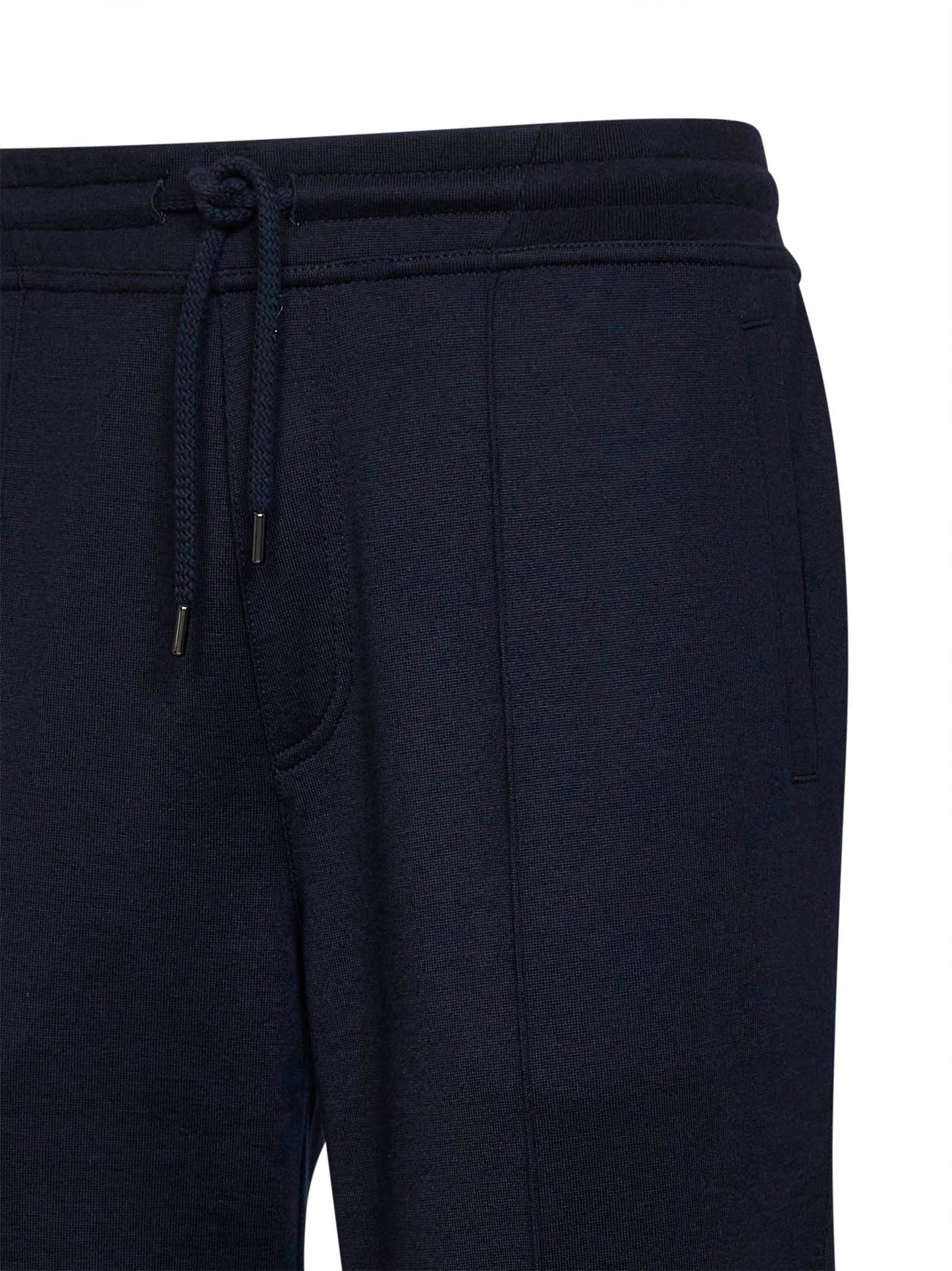 Pantaloni jogging in interlock di cashmere e seta blu navy
