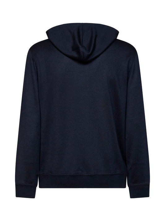 Navy blue cashmere and silk interlock zip-up hoodie