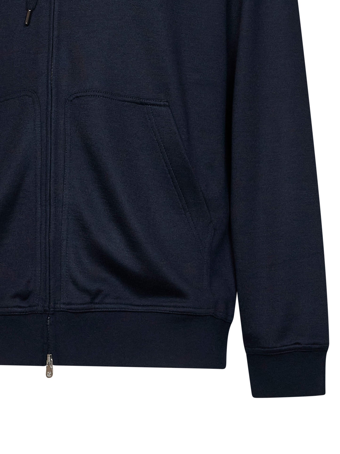 Felpa con zip e cappuccio in interlock di cashmere e seta blu navy